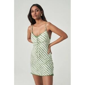 SUMMER AWAY Cusco Melon Green Stripe Slip Dress Mini Camisole Tie Front festival